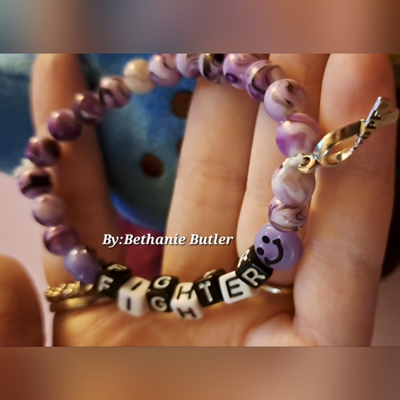 Cancer Purple Homemade Bead And Charm Bracelet "hope" - Picture 5 of 13